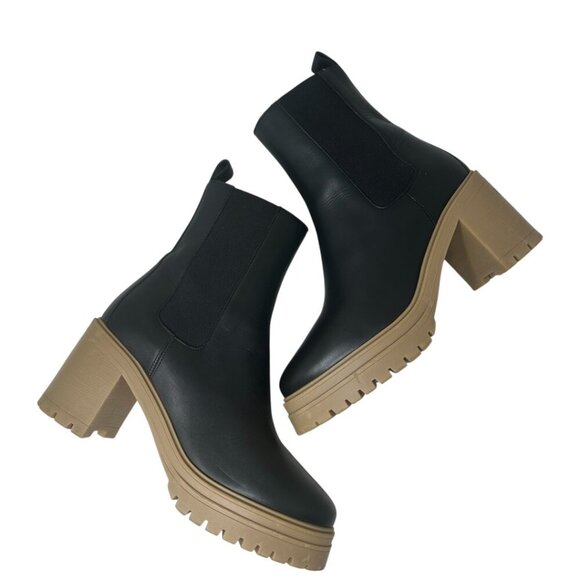 Ba&sh Clare Black Leather Chelsea Platform Chunky Block Heels Ankle Boots 7.5 - Picture 7 of 13